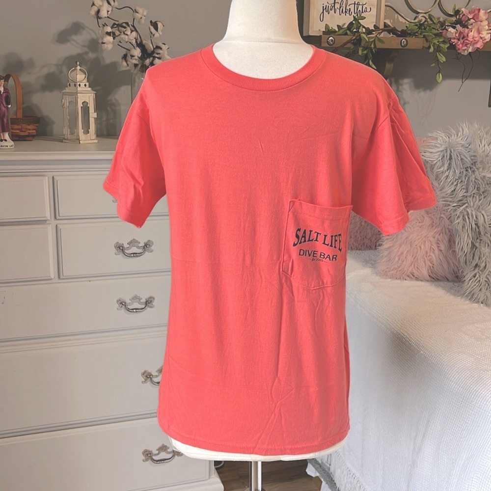 Salt Life Coral Salmon Short Sleeve Pocket Tee Mens Small New